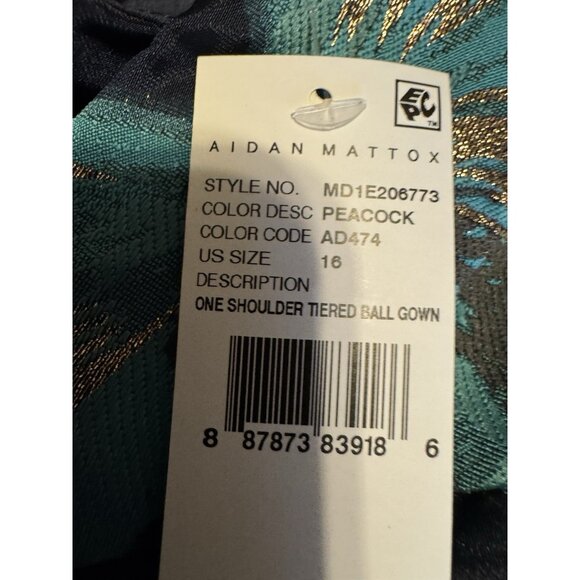 Aidan Mattox Formal Gown 16 Tiered Ruffle A Line Metallic Blue Gold NEW $595 - Picture 7 of 9